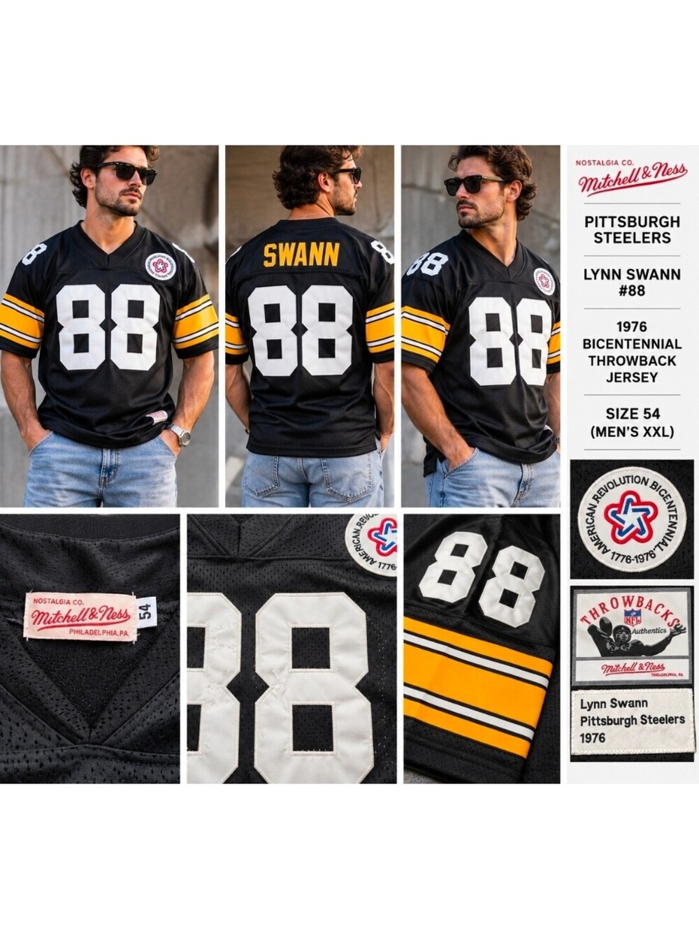 Mitchell & Ness Lynn Swann #88 Steelers 1976 Bicentennial Jersey Size 54